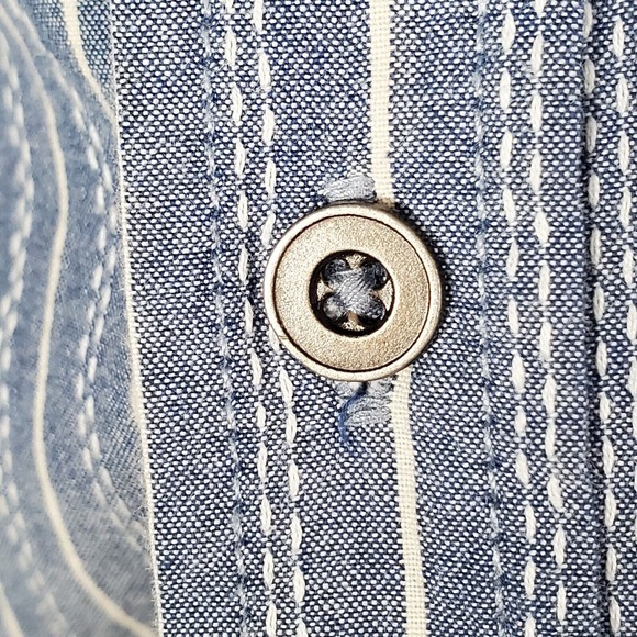 Gramicci Mens Stripe Roll Tab Shirt Medium Blue Button Up Casual Outdoors - Picture 3 of 12